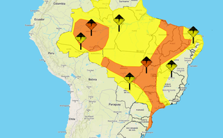 Faixa amarela indica chuvas intensas para algumas cidades de Mato Grosso do Sul. (Foto: Reprodução / Inmet)