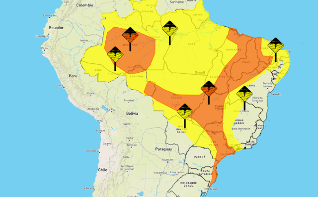 Inmet coloca 31 cidades em alerta para chuvas intensas e raios