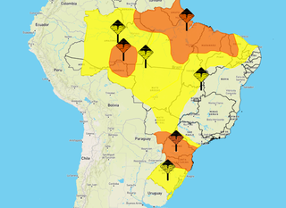 Faixa amarela indica chuvas intensas para Mato Grosso do Sul. (Foto: Reprodução / Inmet)