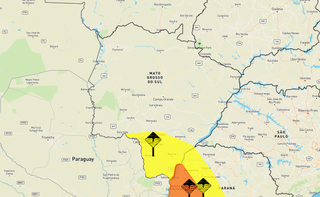 Área em amarelo no sul do Estado indica chance de chuva intensa. (Arte: Inmet)