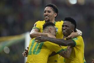 Comemoração dos jogadores do Brasil. (Foto: Lucas Figueiredo/CBF)