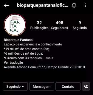 Perfil oficial do Bioparque no Instagram. (Imagem: Reprodução)