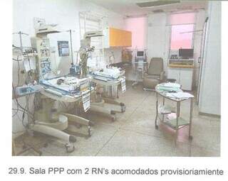 Sala de Pré-parto, Parto e Pós-parto imediato sendo usada como UTI na Santa Casa. (Foto: Reprodução inquérito)