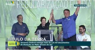 Tereza Cristina se despediu de cargo em evento em Ponta Porã, com presença de Bolsonaro. (Foto: Reprodução)