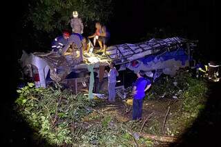 Ônibus que saiu de Três Lagoas caiu em ribanceira no Paraná. (Foto: Divulgação/PRE Paraná)
