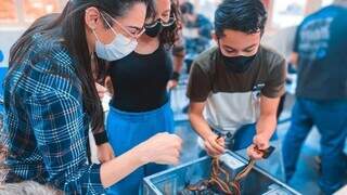 Estudantes durante curso de manutenção de computadores (Foto: Divulgação | PMCG)