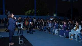 Prefeita Adriane Lopes durante discurso na cerimônia (Foto: Divulgação | PMCG)
