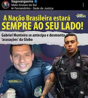 Publicação de apoio a Gabriel Monteiro feita por Tiago Vargas em rede social. (Foto: Reprodução)
