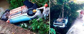 Motorista escapa depois de perder o controle e carro cair em c&oacute;rrego