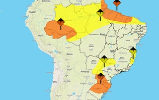 Faixa amarela indica previsão de chuvas intensas em 47 município. (Foto: Reprodução / Inmet)