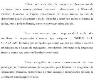 Trecho da denúncia do Gaeco contra advogados e detentos. (Foto: Reprodução)