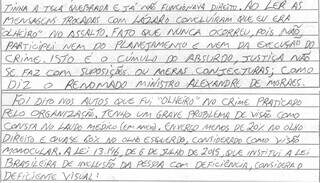 Trecho de Habeas Corpus escrito pelo próprio preso. (Foto: Reprodução)