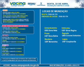 Calendário de vacinação contra covid de Campo Grande. (Arte: Sesau)
