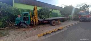 Caminhão perdeu o freio e foi contido graças aos galhos da árvore. (Fotos: Corpo de Bomebeiro/Divulgação)