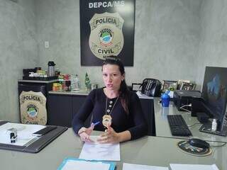 Delegada responsável pelo caso em entrevista na Depca. (Foto: Marcos maluf)