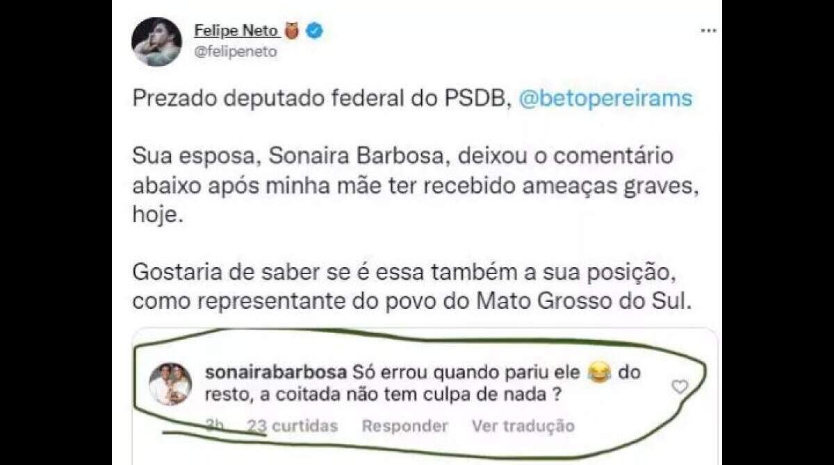 Mãe de Felipe Neto recebe ameaça pela internet: 'Três anos nesse