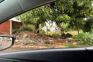Moradora da Vila Carlota denuncia terreno com lixos espalhados a céu aberto. (Foto: Direto das Ruas)