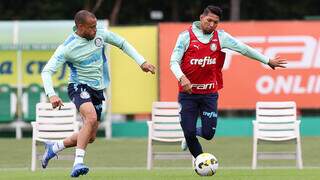 Mayke e Rony disputam a bola em treino no Palmeiras. (Foto: Divulgação)