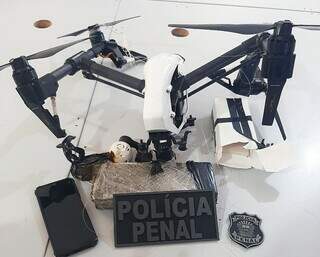 Drone abatido pelo policial penal. (Foto: Agepen)
