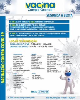 Calendário de vacinação contra a covid em Campo Grande. (Arte: Sesau)