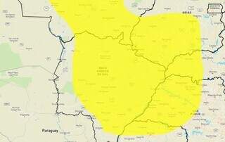 Faixa amarela mostra regiões em alerta de baixa umidade. (Foto: Reprodução | Inmet)