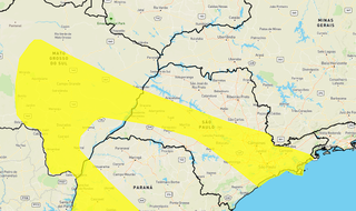 Faixa amarela indica tempestade para maioria das cidades de Mato Grosso do Sul. (Foto: Reprodução/Inmet)