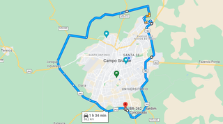 Mapa mostra o macroanel, rota que contorna Campo Grande atualmente, sem o acesso do trevo na BR-163. (Imagem: Reprodução/Google Maps)