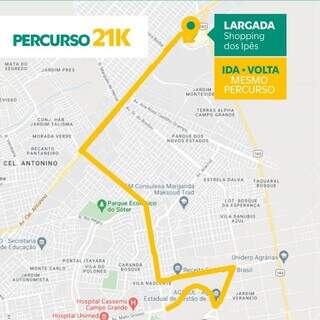 Percurso de 21km da 1º Maratona de Campo Grande. (Foto: Divulgação/Fundesporte)