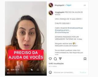 Gabriela Oliveira pede ajuda para atendimento a enteada. (Foto: Reprodução/Redes sociais)