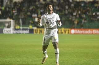 Comemoração do jogador do Santos durante a partida desta noite. (Foto: SantosFC/ReproduçãoTwiter) 