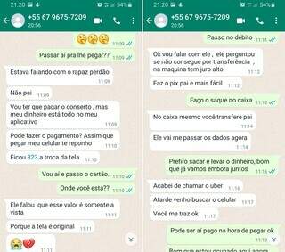 Mensagens entre golpista e vítima pelo WhatsApp. (Foto: Direto das Ruas)