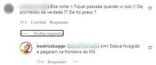 Beatriz Abagge respondeu a seguidora em rede social confirmando a prisão do filho (Foto: Reprodução)