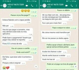 Mensagens entre golpista e outra vítima pelo WhatsApp. (Foto: Direto das Ruas)