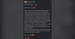 Carta publicada por Bruna nas redes sociais. (Foto: Reprodução/Facebook)