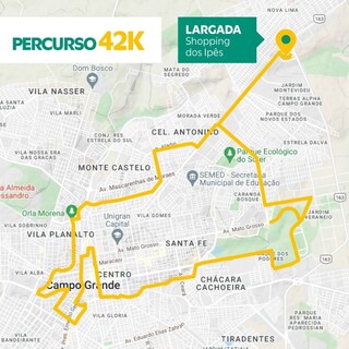 Mapa do percurso da prova de 42 km que será realizada no domingo (Imagem: Divulgação)