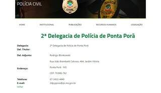 No site, Rodrigo Blonkowski ainda figura como adjunto da 2ª Delegacia de Polícia de Porã. (Foto/Reprodução)