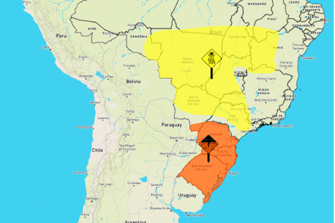 Inmet p&otilde;e 15 munic&iacute;pios em alerta para risco de tempestade at&eacute; amanh&atilde;