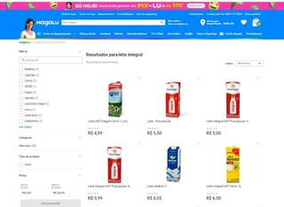 Opções de leite em site de loja de móveis e eletrodomésticos. (Foto: Reprodução / Internet)