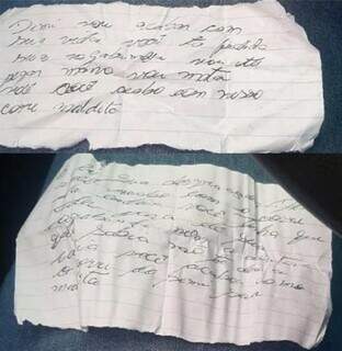 Bilhetes com ameaças recebidos por Demy, após a denúncia contra agente penitenciário e o preso. (Foto/Reprodução)