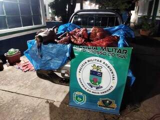 Carne estava embalada em carroceria de caminhonete. (Foto: Assessoria PMA)