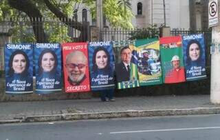 Toalhas com rostos dos pré-candidatos à Presidência na Avenida Paulista (Foto: Reprodução)