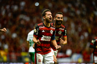 Jogadores do Flamengo comemorando o resultado do embate desta noite. (Foto: Marcelo Cortes / CRF)