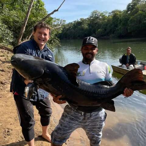 No Rio Miranda, amadores pescam ja&uacute; de 60 Kg e com 1,63 metro