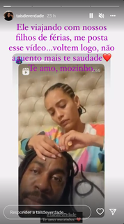 Stories postado pela atriz e esposa de Lázaro, Taís Araújo. (Foto: Instagram)