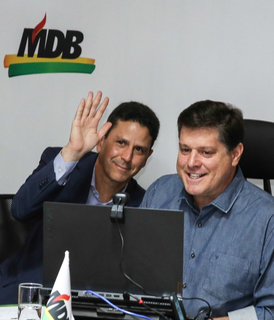 Bruno Araújo, presidente nacional do PSDB e Baleia Rossi presidente nacional do MDB durante convenção partidária (Foto: Divulgação/MDB)