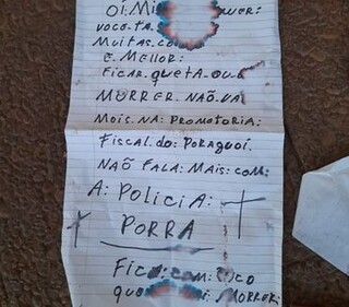 Carta em português deixada na porta de rádio de Pedro Juan com ameaças contra diretora (Foto: ABC Color)