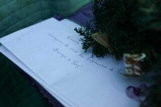 Cartas com mensagens de fé mantidas próximo a àrvore de natal. (Foto: Marcos Maluf)