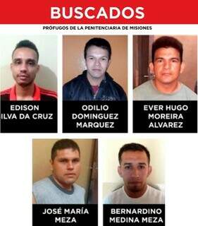 Os cinco bandidos ligados ao PCC que ainda estão soltos após fuga em massa no Paraguai (Foto: Reprodução)