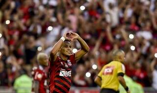 Atacante Lázaro comemora gol marcado na goleada de hoje. (Foto: Marcelo Cortes/Flamengo)