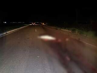 Corpo de Fábio foi dilacerado em atropelamento na rodovia BR-267 (Foto: Maracaju Speed)